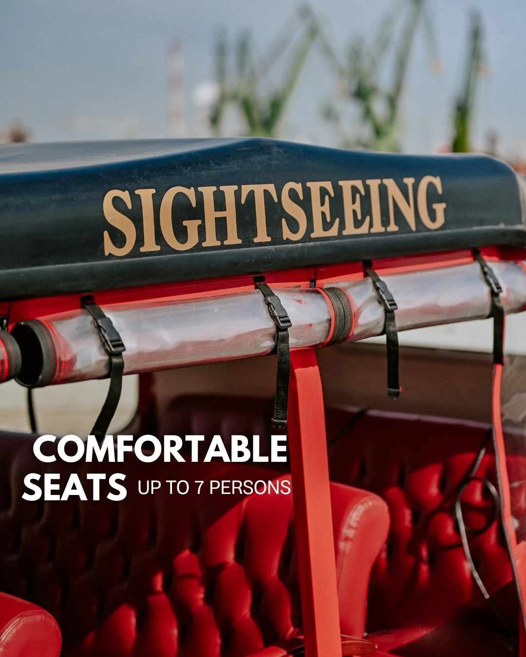 retro car with subtitle comfortable seats